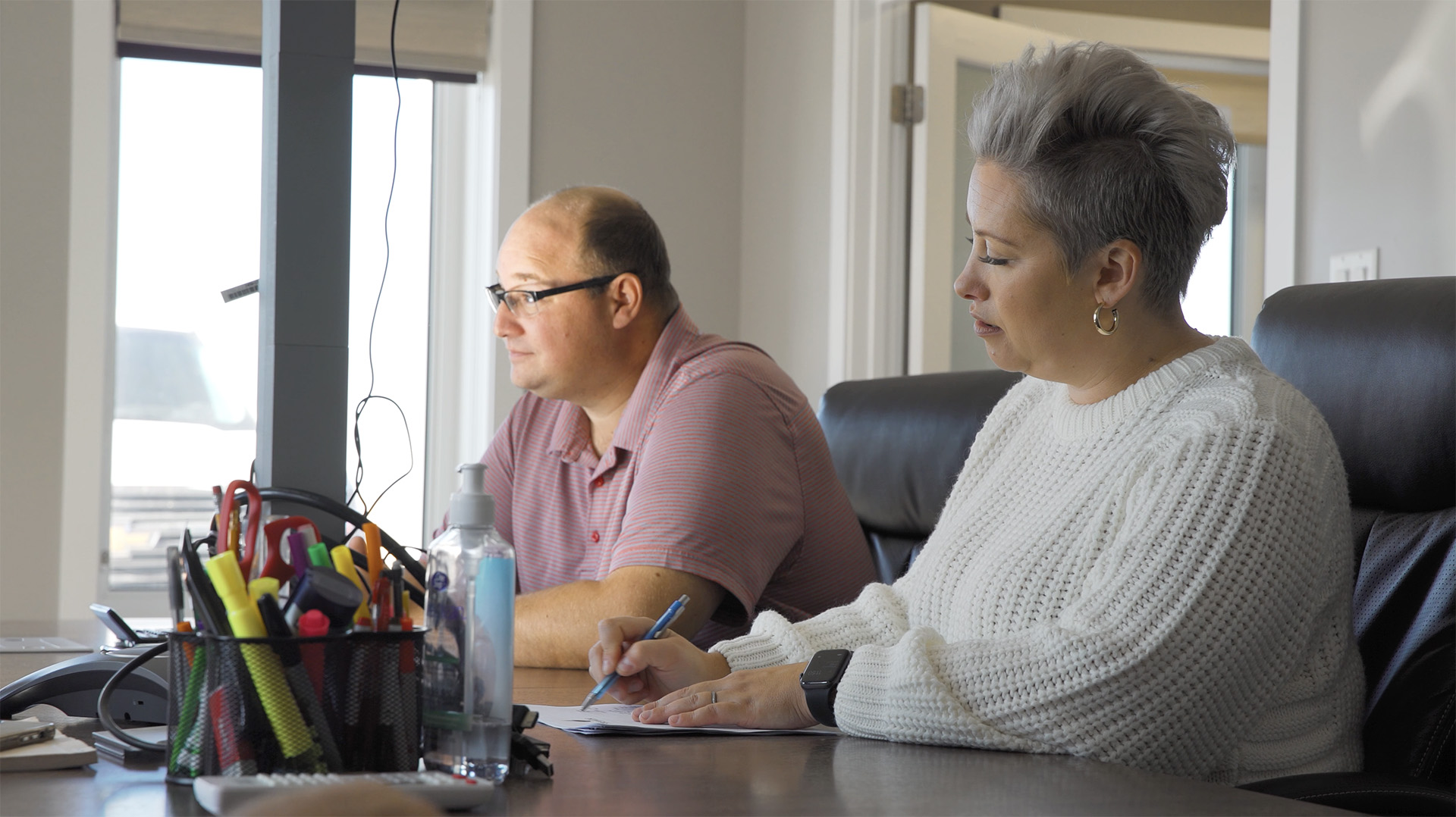 Desk Writing with Woman, Man